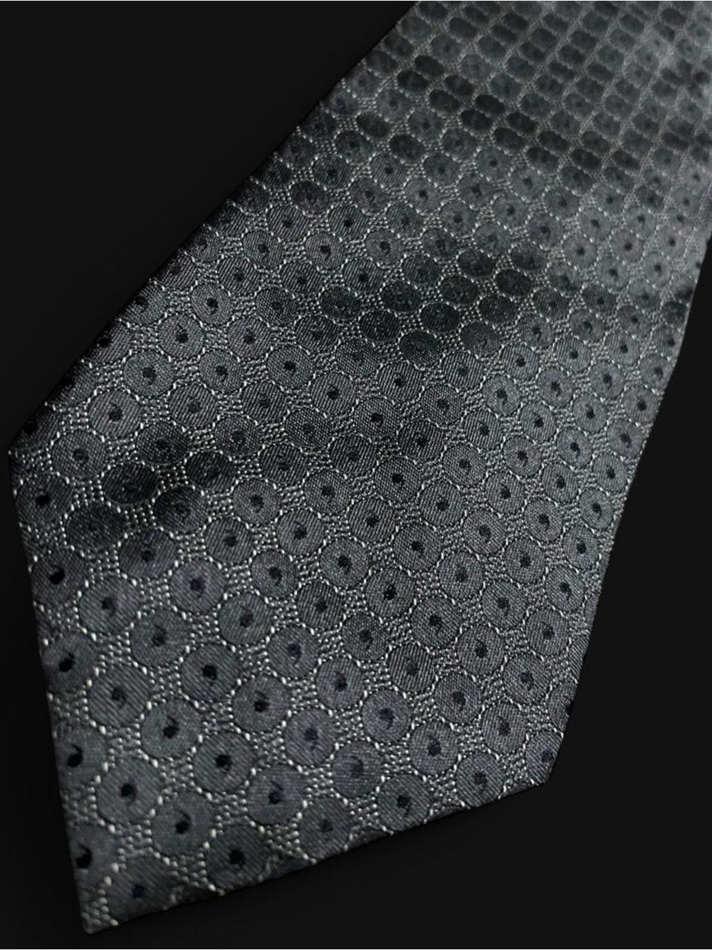 Vintage 90s Donna Karan New York Silk Tie - Charcoal Black Textured Geometric